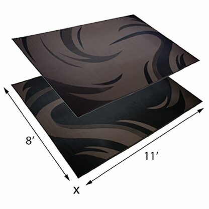 Stylish Camping SD8111 8-Feet x 11-Feet Graphic Swish Outdoor RV Reversible Patio Mat, Black/Brown - Image 3