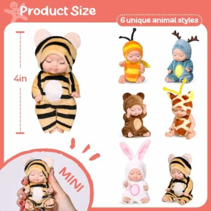 Super-Life 6 Sets 4 Inch Dolls Mini Reborn Baby Dolls with Animal Clothes Realistic Baby Doll Set for Girls Boys Toddlers and Kids 3+ (A) 3 Super-Life 6 Sets 4 Inch Dolls Mini Reborn Baby Dolls with Animal Clothes Realistic Baby Doll Set for Girls Boys Toddlers and Kids 3+ (A) - Image 3