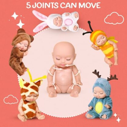 Super-Life 6 Sets 4 Inch Dolls Mini Reborn Baby Dolls with Animal Clothes Realistic Baby Doll Set for Girls Boys Toddlers and Kids 3+ (A) 4 Super-Life 6 Sets 4 Inch Dolls Mini Reborn Baby Dolls with Animal Clothes Realistic Baby Doll Set for Girls Boys Toddlers and Kids 3+ (A) - Image 4