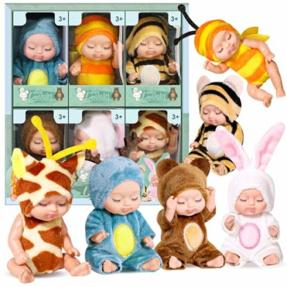 Super-Life 6 Sets 4 Inch Dolls Mini Reborn Baby Dolls with Animal Clothes Realistic Baby Doll Set for Girls Boys Toddlers and Kids 3+ (A) 2 Super-Life 6 Sets 4 Inch Dolls Mini Reborn Baby Dolls with Animal Clothes Realistic Baby Doll Set for Girls Boys Toddlers and Kids 3+ (A) - Image 2