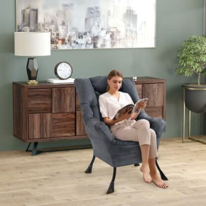 Superrella Modern Soft Accent Chair Living Room Upholstered Single Armchair High Back Lazy Sofa (Cool Grey) 3 Superrella Modern Soft Accent Chair Living Room Upholstered Single Armchair High Back Lazy Sofa (Cool Grey) - Image 3