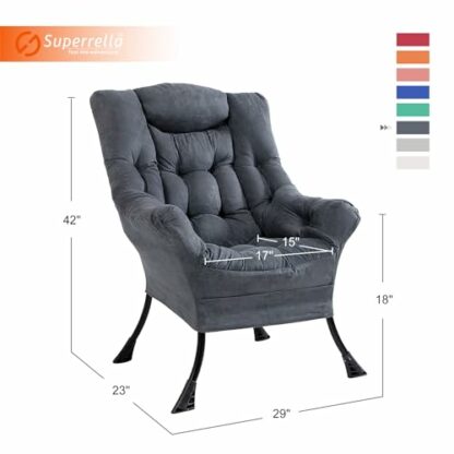 Superrella Modern Soft Accent Chair Living Room Upholstered Single Armchair High Back Lazy Sofa (Cool Grey) 4 Superrella Modern Soft Accent Chair Living Room Upholstered Single Armchair High Back Lazy Sofa (Cool Grey) - Image 4
