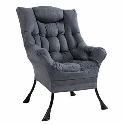 Superrella Modern Soft Accent Chair Living Room Upholstered Single Armchair High Back Lazy Sofa (Cool Grey) 2 Superrella Modern Soft Accent Chair Living Room Upholstered Single Armchair High Back Lazy Sofa (Cool Grey) - Image 2