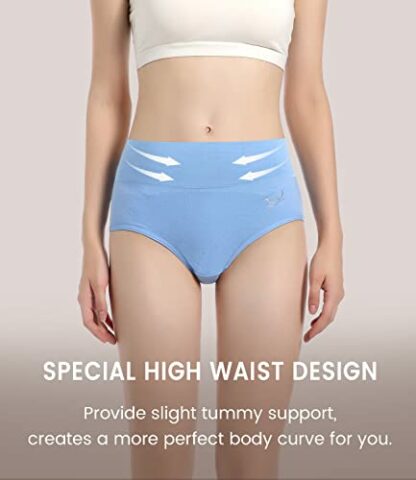 TANSTC Underwear Women High Waist Knickers Cotton Underwear Panties Briefs Full Back Coverage Comfy Stretchy Slight Tummy Contorl Multipack of 5 - Image 3