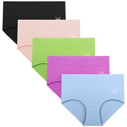 TANSTC Underwear Women High Waist Knickers Cotton Underwear Panties Briefs Full Back Coverage Comfy Stretchy Slight Tummy Contorl Multipack of 5 - Image 2