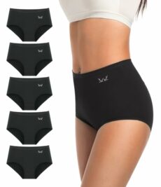 TANSTC Womens Underwear Cotton Knickers High Waisted Underwear Full Back Coverage Stretch Briefs Breathable Comfy Hipster Panties Slight Tummy Contorl Multipack of 5