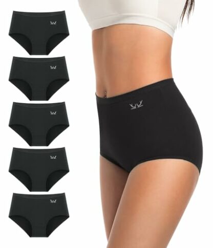 TANSTC Womens Underwear Cotton Knickers High Waisted Underwear Full Back Coverage Stretch Briefs Breathable Comfy Hipster Panties Slight Tummy Contorl Multipack of 5 - Image 2