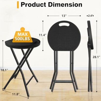 TAVR Furniture Portable Folding Chair with Handle, Heavy Duty Round Fold Stool Chair with 500lbs Capacity for Adults, 18 Inch Foldable Stool for Dorm, Kitchen, Vanity, Church and Outdoor use - Image 3