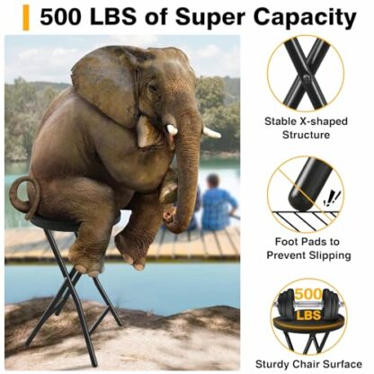 TAVR Furniture Portable Folding Chair with Handle, Heavy Duty Round Fold Stool Chair with 500lbs Capacity for Adults, 18 Inch Foldable Stool for Dorm, Kitchen, Vanity, Church and Outdoor use - Image 4