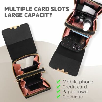 TIECHI Crossbody Phone Bag for Women, Leather Anti Theft Crossbody Bag Women with Adjustable Long Strap, Card Blocking Travel Wallet Handbags for Holiday Essentials Shopping Dating Daily - Image 3