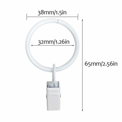 TOOFN 36-pack 1" Decorative Drapery Rings Curtain Rings with clip,White Electroplate Surface and Premium Iron Metal (White, 36) - Image 4