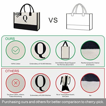 TOPDesign Personalized Initial Canvas Beach Bag, Monogrammed Gift Tote Bag for Women - Image 3