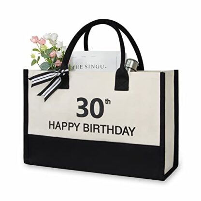 TOPDesign Personalized Initial Canvas Beach Bag, Monogrammed Gift Tote Bag for Women - Image 2