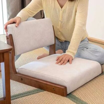 Tatami Chair with Back Support, Meditation Floor Chair Portable Japanese Style Legless Chair Wood Lazy Sofa, Bay Window Balcony Living Room Chair Floor Seat - Image 3