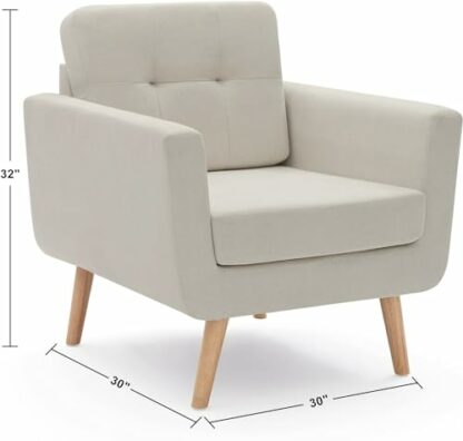 Tbfit Linen Fabric Accent Chairs, Mid Century Modern Armchair for Living Room, Bedroom Button Tufted Upholstered Comfy Reading Accent Chair Sofa(Beige) - Image 3