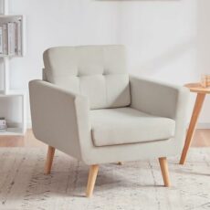 Tbfit Linen Fabric Accent Chairs, Mid Century Modern Armchair for Living Room, Bedroom Button Tufted Upholstered Comfy Reading Accent Chair Sofa(Beige)