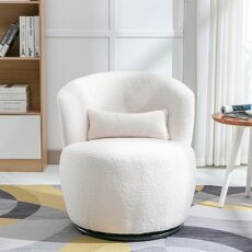Teddy Fabric Swivel Accent Barrel Armchair: Stylish Lounge Chair with Metal Frame for Living Room, Bedroom, Balcony, and Office