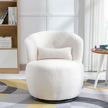 Teddy Fabric Swivel Accent Barrel Armchair: Stylish Lounge Chair with Metal Frame for Living Room, Bedroom, Balcony, and Office - Image 2