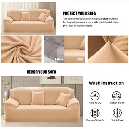 Teynewer 1-Piece Fit Stretch Sofa Cover, Sofa Slipcover Elastic Fabric Minimalism Style Chair Loveseat Couch Settee Sofa Covers Universal Fitted Furniture Cover Protector - Image 4