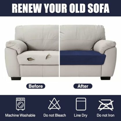 Teynewer Sofa Seat Cushion Cover, Sofa Cushion Slipcovers Stretch Velvet, Universal Non-Slip Couch Cushion Covers Replacement for Individual Cushion with Elastic Bottom - Image 3