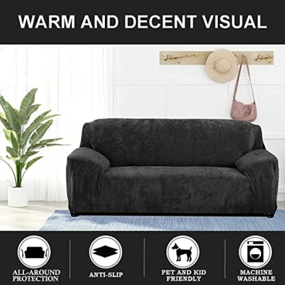 Teynewer Thick Velvet Sofa Covers 1 2 3 4 Seater High Stretch Non-Slip Couch Cover Furniture Protector Plush Sofa Slipcovers with 1 pillowcase for Living Room Dogs Cats Pet 3 Teynewer Thick Velvet Sofa Covers 1 2 3 4 Seater High Stretch Non-Slip Couch Cover Furniture Protector Plush Sofa Slipcovers with 1 pillowcase for Living Room Dogs Cats Pet - Image 3