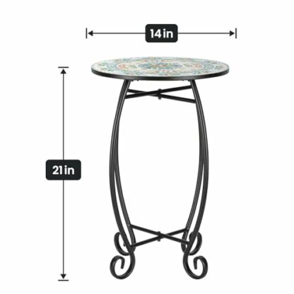 The Home Cult Outdoor Side Table, Round End Table, Unique Relief Ceramic Tile Table Top with Metal Structure, Small Indoor Accent Table, Coffee Tea Table Nightstand for Living Room, Bedroom 4 The Home Cult Outdoor Side Table, Round End Table, Unique Relief Ceramic Tile Table Top with Metal Structure, Small Indoor Accent Table, Coffee Tea Table Nightstand for Living Room, Bedroom - Image 4
