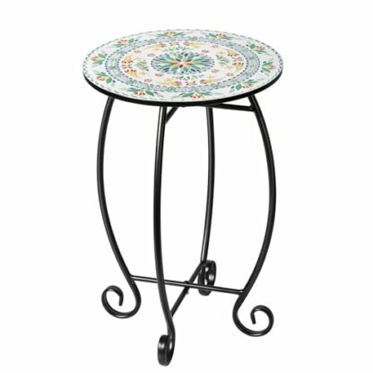 The Home Cult Outdoor Side Table, Round End Table, Unique Relief Ceramic Tile Table Top with Metal Structure, Small Indoor Accent Table, Coffee Tea Table Nightstand for Living Room, Bedroom 2 The Home Cult Outdoor Side Table, Round End Table, Unique Relief Ceramic Tile Table Top with Metal Structure, Small Indoor Accent Table, Coffee Tea Table Nightstand for Living Room, Bedroom - Image 2