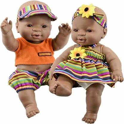 The Magic Toy Shop Bibi Doll - 12" Realistic Lifelike Vinyl Black Dark Skin Twin Dolls Ethnic African Style Baby Doll, Anatomically Correct - Image 3