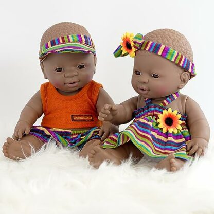 The Magic Toy Shop Bibi Doll - 12" Realistic Lifelike Vinyl Black Dark Skin Twin Dolls Ethnic African Style Baby Doll, Anatomically Correct - Image 4