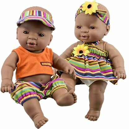 The Magic Toy Shop Bibi Doll - 12" Realistic Lifelike Vinyl Black Dark Skin Twin Dolls Ethnic African Style Baby Doll, Anatomically Correct - Image 2