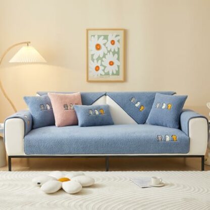 Topchances Soft Plush Sofa Cover - New Non-Slip Sofa Covers 1 2 3 Seater, Rabbit Faux Fur Couch Covers, Fluffy Couch Cover, Sofa Cover L Shape Furniture Protector for Living Room - Image 3