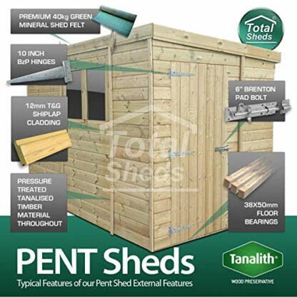 Total Sheds 7ft (2.1m) x 4ft (1.2m) Shed Pent Shed Garden Shed Timber Shed - Image 3