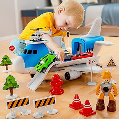 Toy Cars for 3 Year Old Boys,Toy Cars set,Transport Cargo Airplane with 5 Mini Cars, 1 Helicopter,1 Engineer,11 Traffic Signs,Gifts for Kids Boys Girls Age 3 4 5 3 Toy Cars for 3 Year Old Boys,Toy Cars set,Transport Cargo Airplane with 5 Mini Cars, 1 Helicopter,1 Engineer,11 Traffic Signs,Gifts for Kids Boys Girls Age 3 4 5 - Image 3