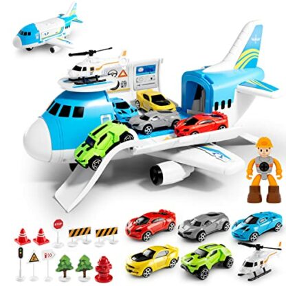 Toy Cars for 3 Year Old Boys,Toy Cars set,Transport Cargo Airplane with 5 Mini Cars, 1 Helicopter,1 Engineer,11 Traffic Signs,Gifts for Kids Boys Girls Age 3 4 5 2 Toy Cars for 3 Year Old Boys,Toy Cars set,Transport Cargo Airplane with 5 Mini Cars, 1 Helicopter,1 Engineer,11 Traffic Signs,Gifts for Kids Boys Girls Age 3 4 5 - Image 2