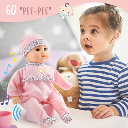 Toy Choi's 16" Baby Doll Pink - Talking Soft Baby Dolls for 2+ Year Old Girls with Different Sound and Funny Feeding Accessories, Preschool Toy Gift for Toddler and Kids 3 Toy Choi's 16" Baby Doll Pink - Talking Soft Baby Dolls for 2+ Year Old Girls with Different Sound and Funny Feeding Accessories, Preschool Toy Gift for Toddler and Kids - Image 3