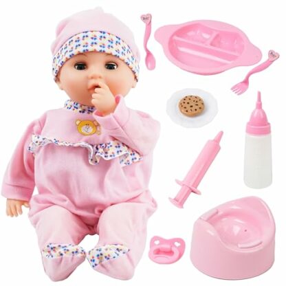 Toy Choi's 16" Baby Doll Pink - Talking Soft Baby Dolls for 2+ Year Old Girls with Different Sound and Funny Feeding Accessories, Preschool Toy Gift for Toddler and Kids 2 Toy Choi's 16" Baby Doll Pink - Talking Soft Baby Dolls for 2+ Year Old Girls with Different Sound and Funny Feeding Accessories, Preschool Toy Gift for Toddler and Kids - Image 2