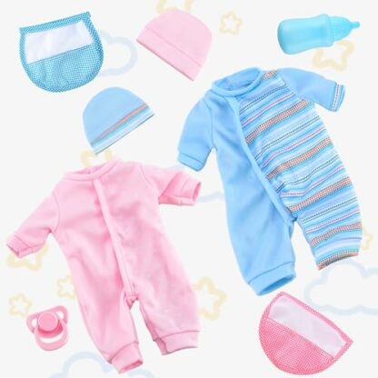 Toy Choi's Twin Baby Doll Set - 12" Soft Body Pink & Blue Baby Dolls with Rompers and Hat Pacifier and Doll Bibs, Preschool Toy Gift for Toddler and Kids 3 Toy Choi's Twin Baby Doll Set - 12" Soft Body Pink & Blue Baby Dolls with Rompers and Hat Pacifier and Doll Bibs, Preschool Toy Gift for Toddler and Kids - Image 3