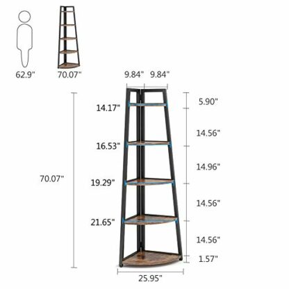 Tribesigns 70 inch Tall Corner Shelf, 5 Tier Rustic Corner Bookshelf Industrial Corner Ladder Shelf Small Bookcase Plant Stand for Living Room, Kitchen, Home Office - Image 3