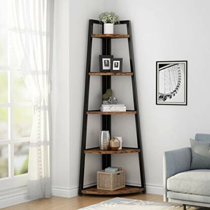 Tribesigns 70 inch Tall Corner Shelf, 5 Tier Rustic Corner Bookshelf Industrial Corner Ladder Shelf Small Bookcase Plant Stand for Living Room, Kitchen, Home Office - Image 4