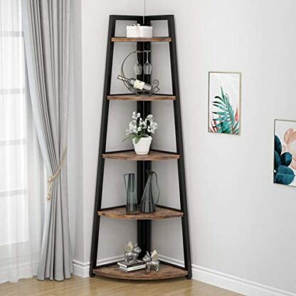 Tribesigns 70 inch Tall Corner Shelf, 5 Tier Rustic Corner Bookshelf Industrial Corner Ladder Shelf Small Bookcase Plant Stand for Living Room, Kitchen, Home Office - Image 2