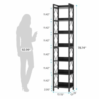 Tribesigns 78.7 Inch Extra Tall Narrow Bookshelf, 7 Tier Skinny Bookcase for Small Spaces, Freestanding Display Shelves, Multifunctional Corner Storage Organizer for Home Office, Rustic Brown 3 Tribesigns 78.7 Inch Extra Tall Narrow Bookshelf, 7 Tier Skinny Bookcase for Small Spaces, Freestanding Display Shelves, Multifunctional Corner Storage Organizer for Home Office, Rustic Brown - Image 3