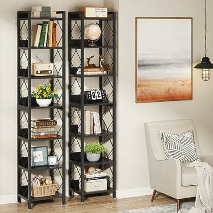 Tribesigns 78.7 Inch Extra Tall Narrow Bookshelf, 7 Tier Skinny Bookcase for Small Spaces, Freestanding Display Shelves, Multifunctional Corner Storage Organizer for Home Office, Rustic Brown 4 Tribesigns 78.7 Inch Extra Tall Narrow Bookshelf, 7 Tier Skinny Bookcase for Small Spaces, Freestanding Display Shelves, Multifunctional Corner Storage Organizer for Home Office, Rustic Brown - Image 4