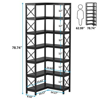 Tribesigns Corner Bookshelf, Large Modern Corner Bookcase, Tall Corner Shelf Storage Display Rack with Metal Frame for Living Room Home Offic - Image 3