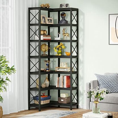 Tribesigns Corner Bookshelf, Large Modern Corner Bookcase, Tall Corner Shelf Storage Display Rack with Metal Frame for Living Room Home Offic - Image 4