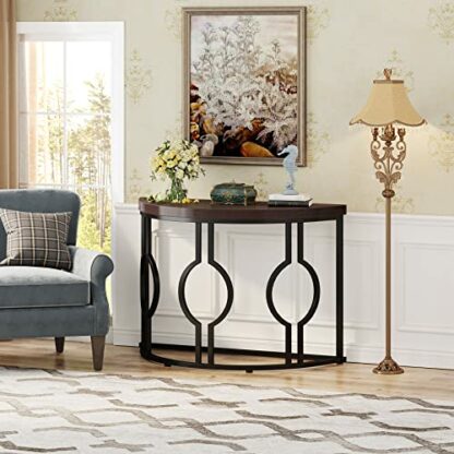 Tribesigns Half Moon Console Table for Entryway, 43 Inch Industrial Semi Circle Sofa Table with Geometric Base, Modern Tables for Living Room Entry Way Hallway Office,Rustic Brown 4 Tribesigns Half Moon Console Table for Entryway, 43 Inch Industrial Semi Circle Sofa Table with Geometric Base, Modern Tables for Living Room Entry Way Hallway Office,Rustic Brown - Image 4