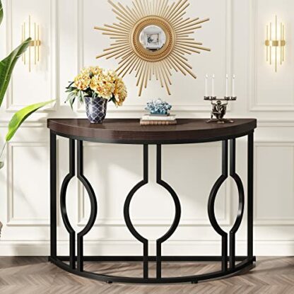 Tribesigns Half Moon Console Table for Entryway, 43 Inch Industrial Semi Circle Sofa Table with Geometric Base, Modern Tables for Living Room Entry Way Hallway Office,Rustic Brown 2 Tribesigns Half Moon Console Table for Entryway, 43 Inch Industrial Semi Circle Sofa Table with Geometric Base, Modern Tables for Living Room Entry Way Hallway Office,Rustic Brown - Image 2