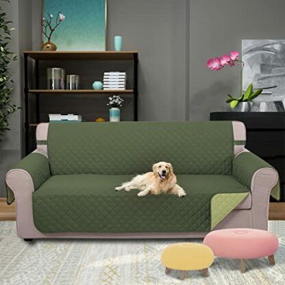 U-NICE HOME Reversible Sofa Cover Couch Cover for Dogs with Elastic Straps Water Resistant Furniture Protector for Pets Couch Cover for 3 Cushion Couch (Sofa, Huntergreen/Sage) - Image 3