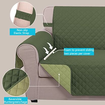 U-NICE HOME Reversible Sofa Cover Couch Cover for Dogs with Elastic Straps Water Resistant Furniture Protector for Pets Couch Cover for 3 Cushion Couch (Sofa, Huntergreen/Sage) - Image 4