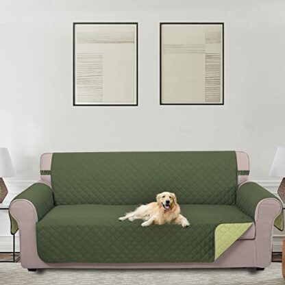 U-NICE HOME Reversible Sofa Cover Couch Cover for Dogs with Elastic Straps Water Resistant Furniture Protector for Pets Couch Cover for 3 Cushion Couch (Sofa, Huntergreen/Sage) - Image 2