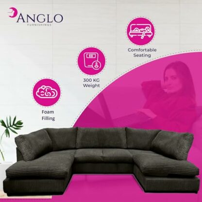 U Shaped Cord Sofa - Back Cushion Sofa with Memory Foam Seating & Removable Covers - Versatile for Living Room, Bedroom, Office - Image 4
